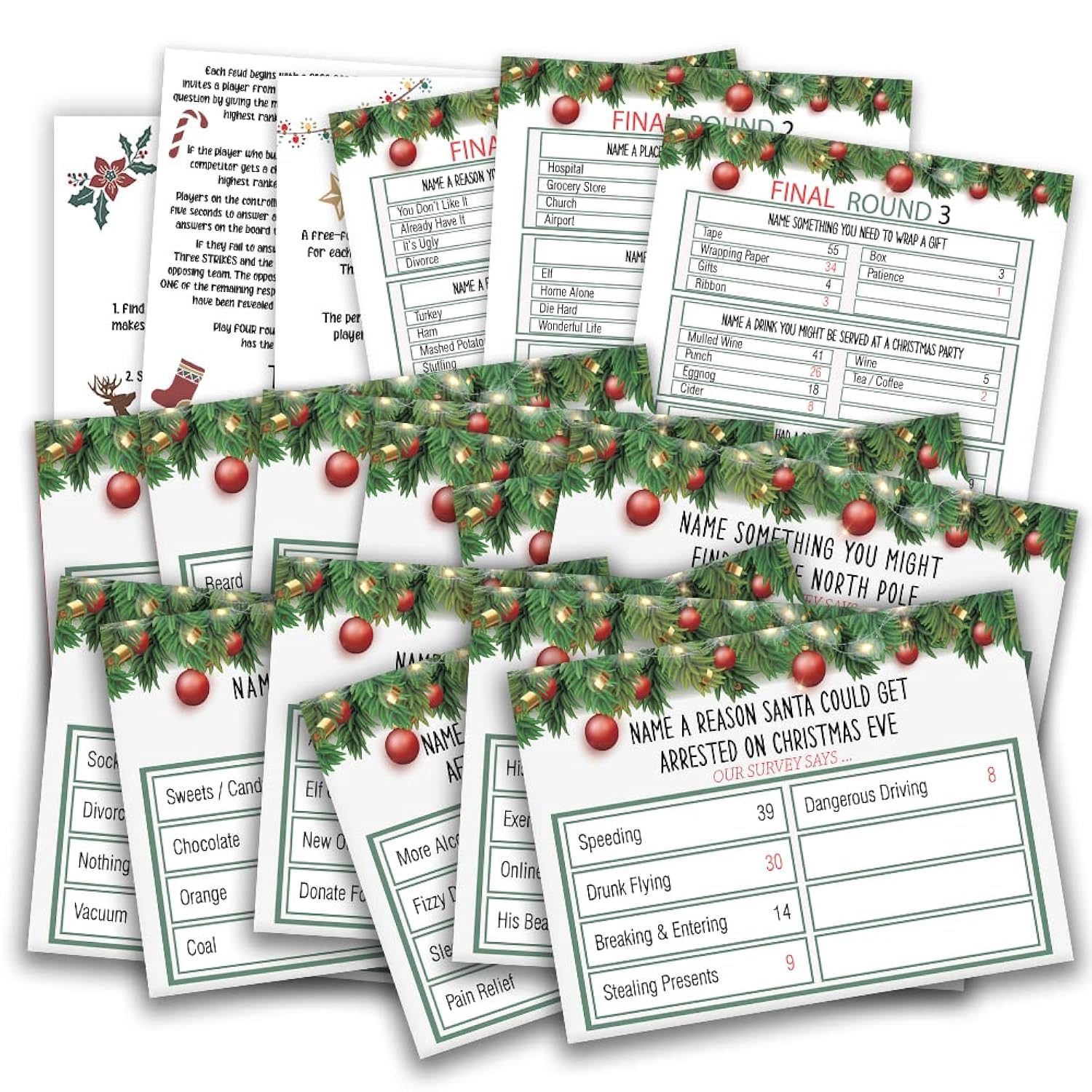 Christmas Friendly Feud Quiz, Baby Shower Game Night, Christmas Party Game, Family Activity, Feud Trivia Quiz, Holiday Games For Adults Coworkers Groups Christmas Party Supplies-2 (Sd-005)