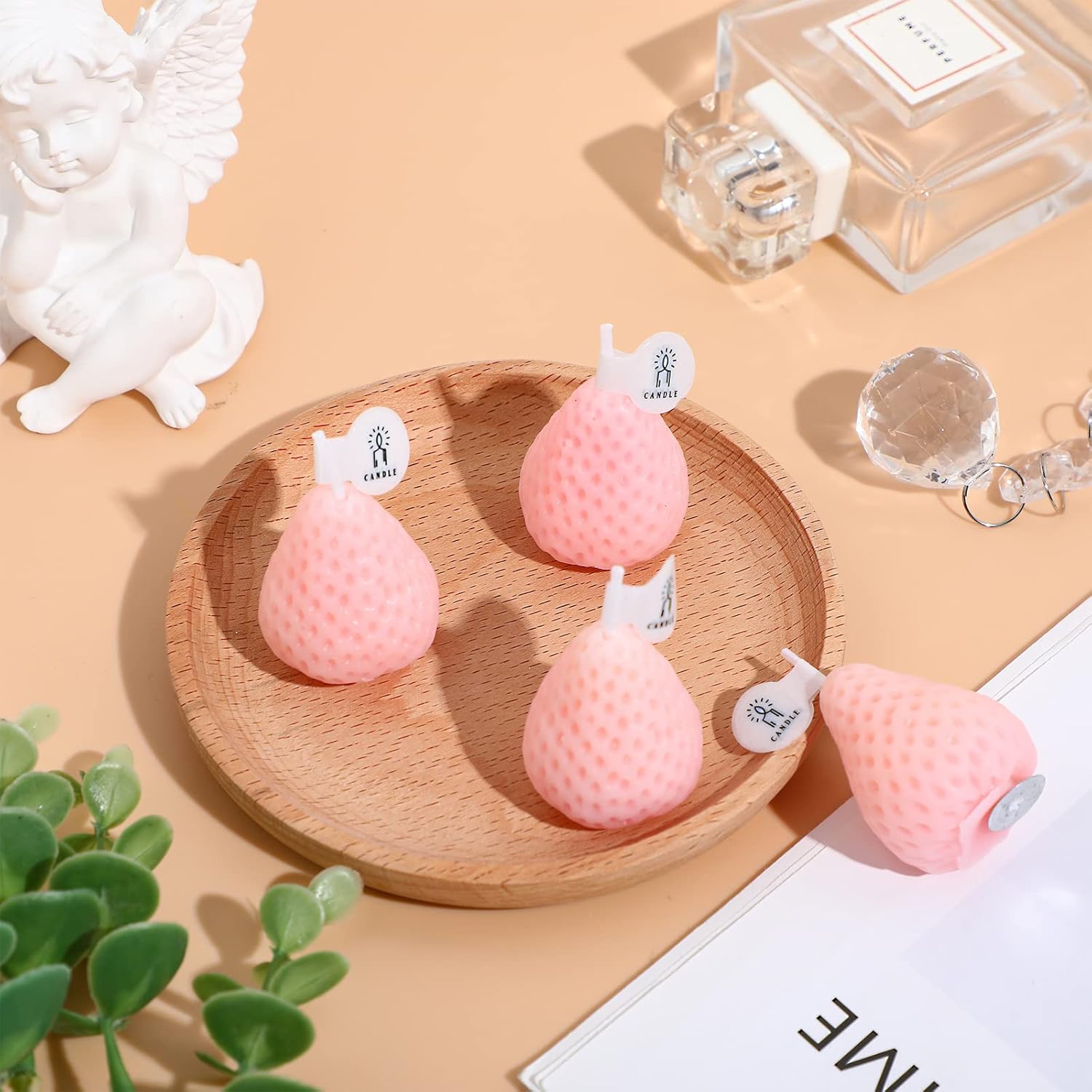 8 Pieces Strawberry Candle Strawberry Shaped Scented Wax Mini Soy Wax Scented Cute Decorative Candle For Bedroom Bathroom Decoration Parties, 2 Packs(Pink)