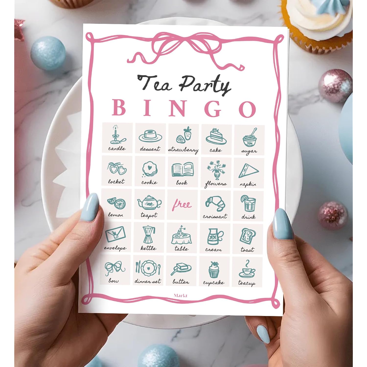 Tea Party Games For Women - 20 Unique Cards - Tea Party Bingo Game Supplies For Adults - Decorations & Favors For Birthday, Bridal Shower, Baby Shower & Mother'S Day