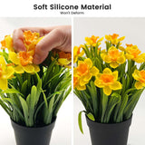 2Pcs Artificial Daffodils In Black Pot,9.8" Realistic Artificial Flowers In Pot,Artificial Spring Flowers For Home, Office, Wedding, Party, Easter Decor Indoor