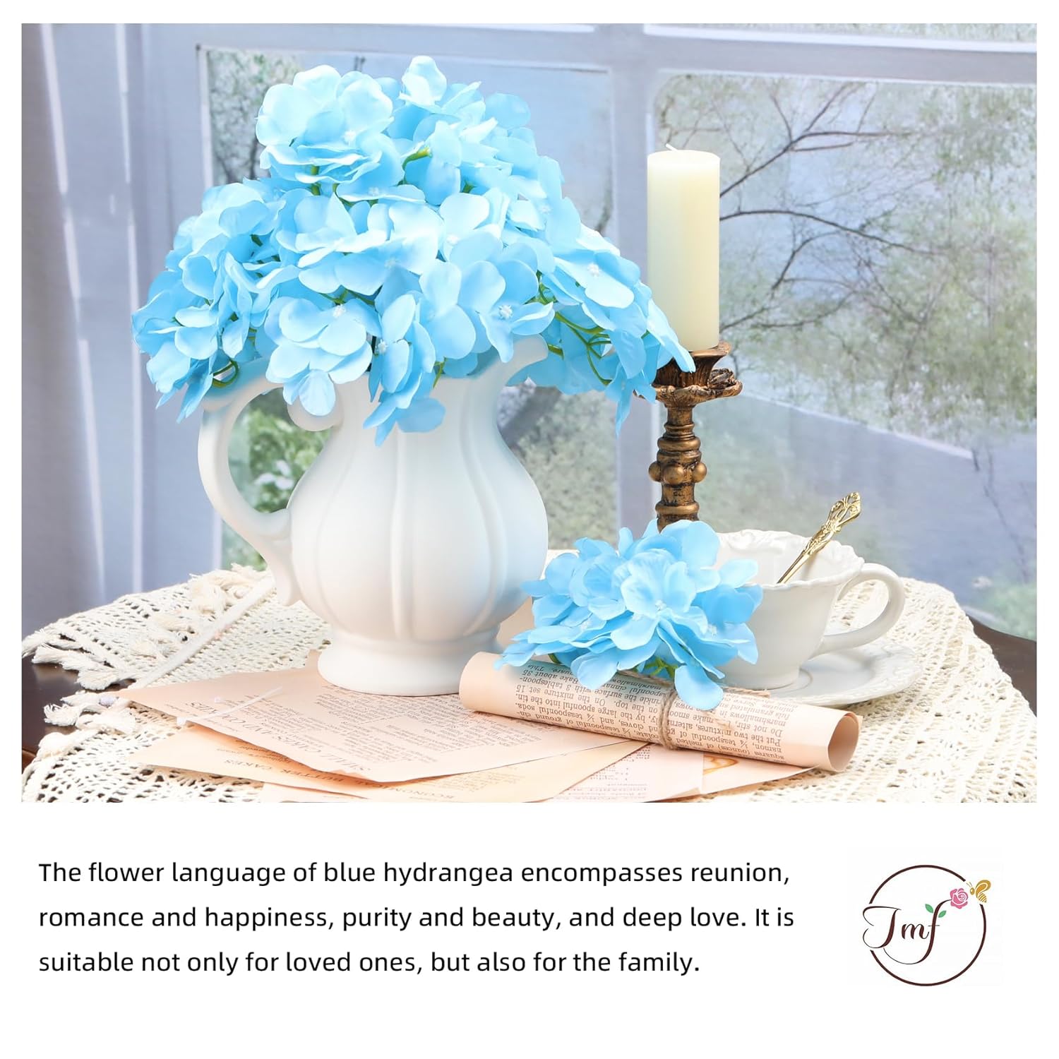 40Pcs Artificial Flowers Fake Hydrangea Flowers Heads Full Faux Silk Flowers With Stems For Wedding Home Party Kitchen Indoor Baby Shower Decoration(Blue)