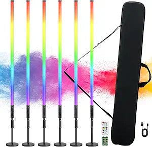 6 Pack 4FT RGB Tube Lights with Stands 5000mAh Battery Powered Neon Light Bars with Bag