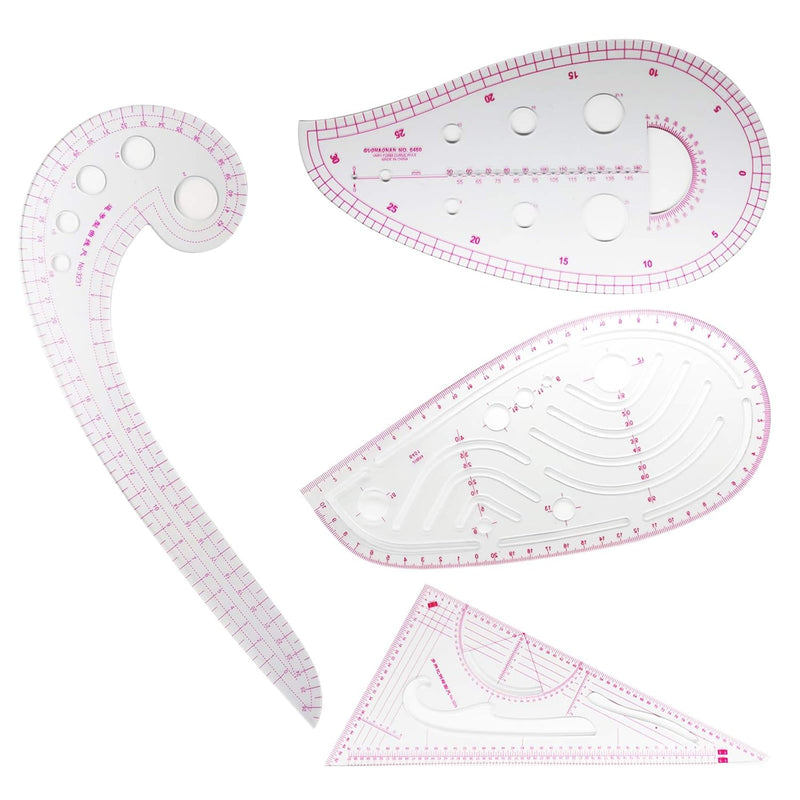 Pattern Sewing Rulers Set, 4 Styles Plastic Sew French Curve Ruler, Metric Cur