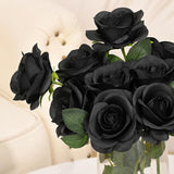 Halloween Decor - 16 Pcs Black Roses Artificial Flowers, Fake Roses Halloween Flowers With Long Stems For Home Decoration (Black)