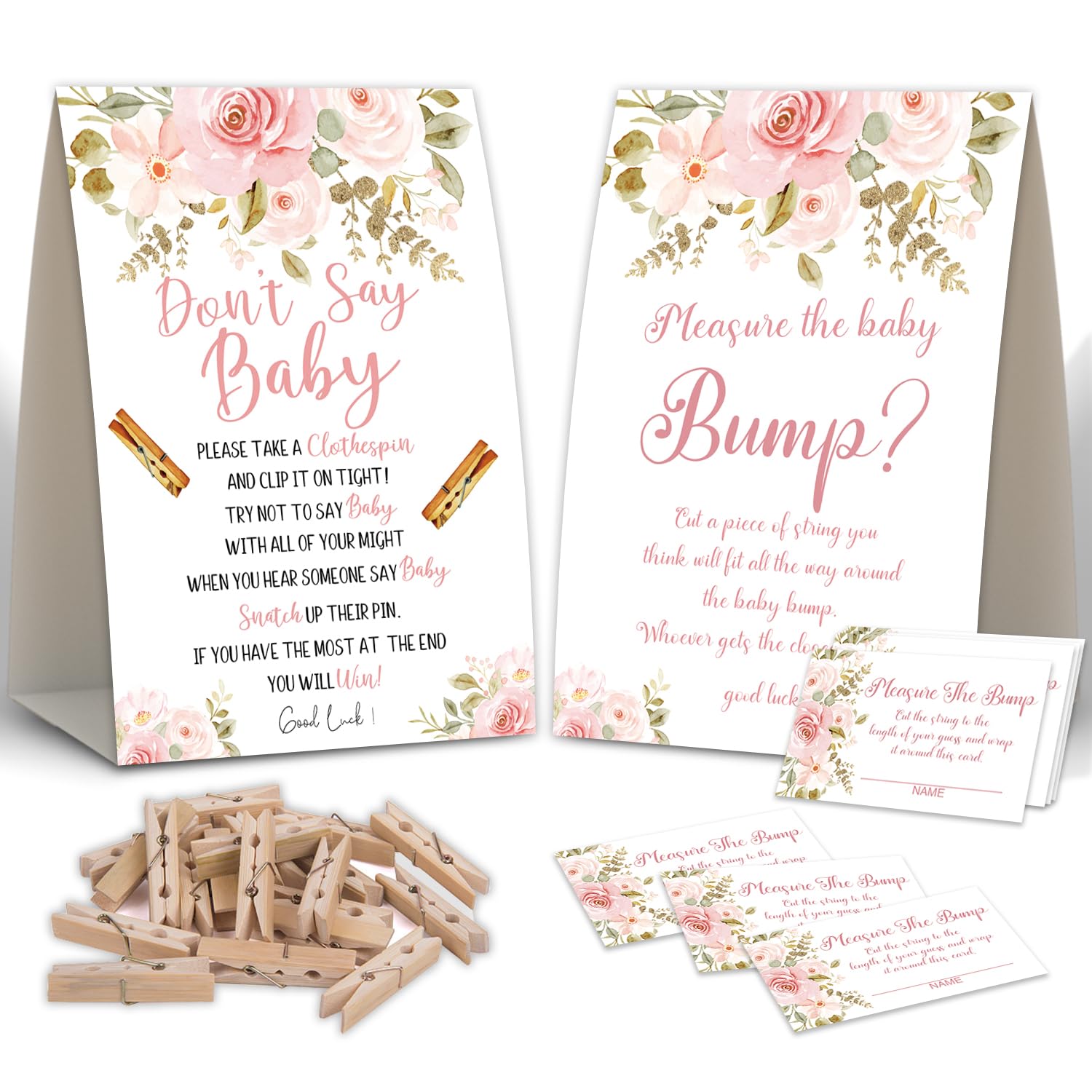 2 Boho Floral Baby Shower Game,Don'T Say Baby Clothespin Games,Measure The Baby Bump,Baby Shower Decorations,Baby Shower Game Gender Neutral,Baby Shower Package,Funny Baby Shower Games-3