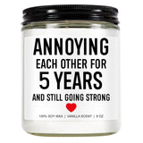 Funny 5 Years Candle, 5 Year Anniversary, Gifts For Him, Her, 5Th Anniversary, Gifts For Wife, Husband, Couple, Women, Men, 5Th Wedding Anniv. Wood Presents Or Decorations - 9 Oz