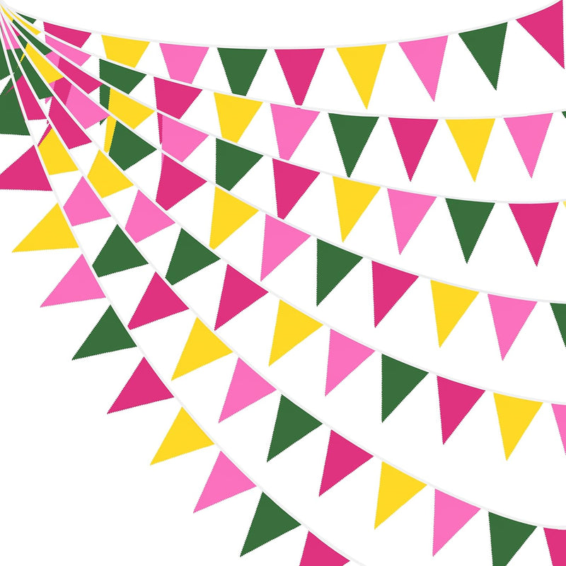 32Ft Hot Pink Green Yellow Pennant Banner Fabric Triangle Flag Bunting