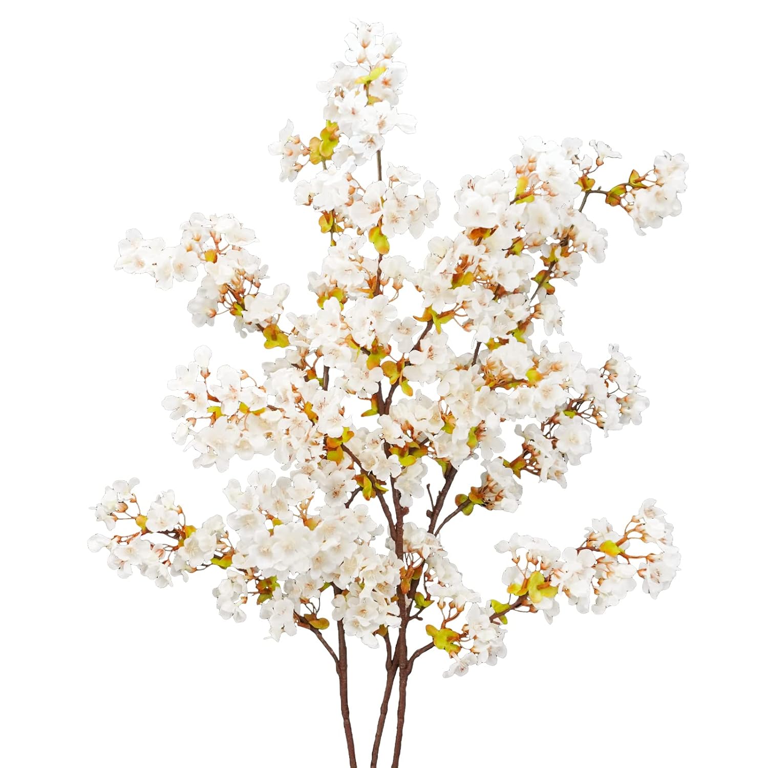 Silk Cherry Blossom Branches, 39.3In Artificial Cherry Blossom Tree Stems, Fake Plum Blossom Flowers Arrangement For Wedding Home Japanese Decor, Set Of 3, White