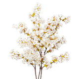 Silk Cherry Blossom Branches, 39.3In Artificial Cherry Blossom Tree Stems, Fake Plum Blossom Flowers Arrangement For Wedding Home Japanese Decor, Set Of 3, White