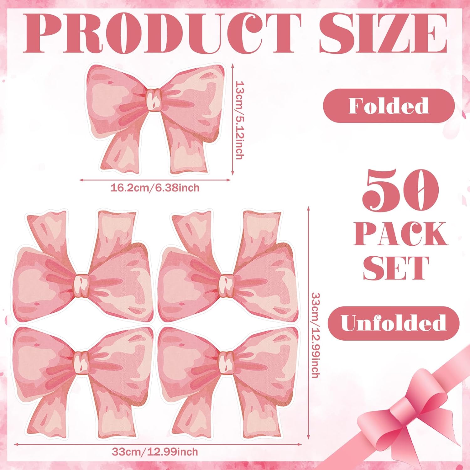 50 Pcs Pink Bow Paper Napkins Bowknot Shaped Coquette Bow Napkins For Halloween Christmas Coquette Party Supplies Bachelorette Decorations Bridal Engagement Baby Shower Tea Party