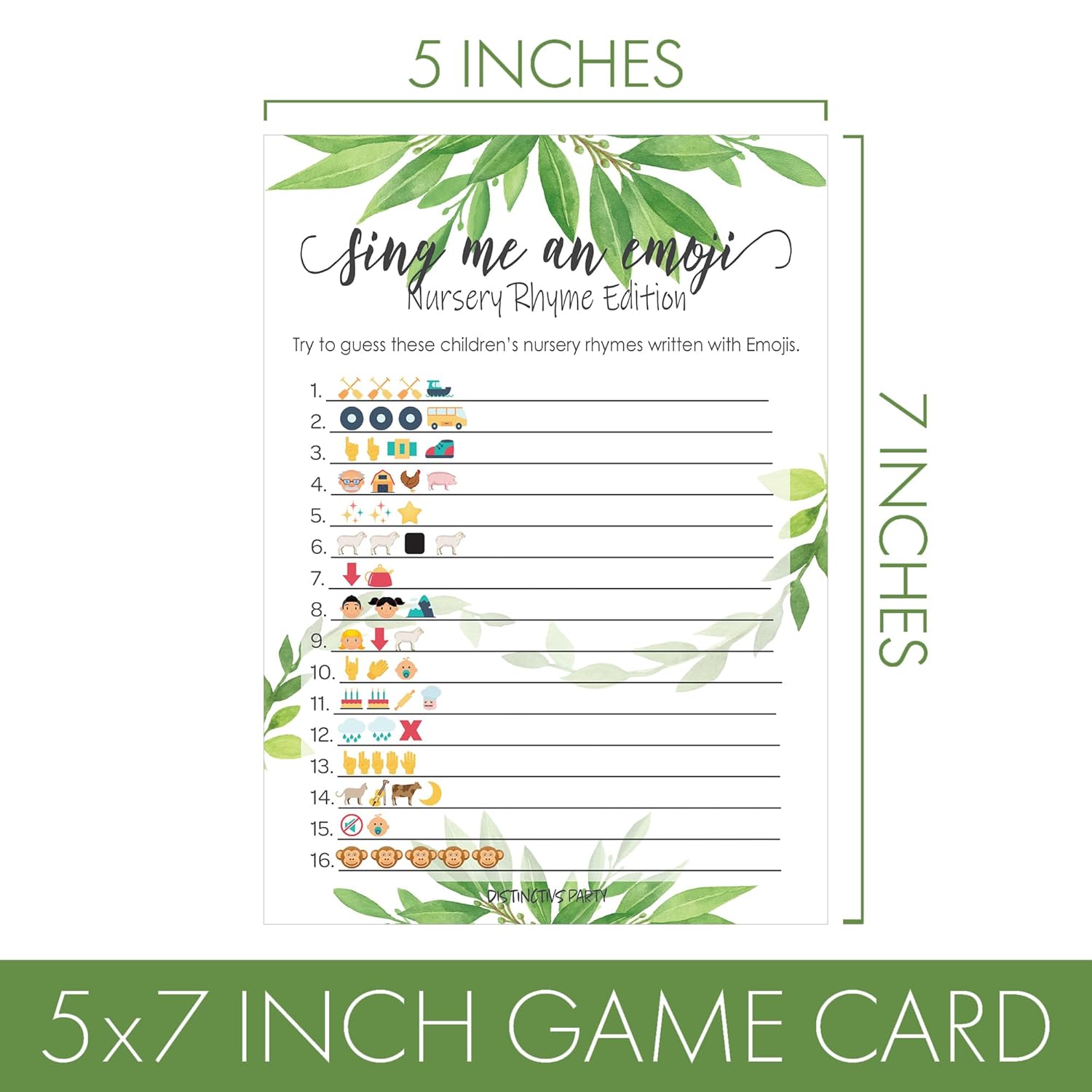 Greenery Baby Shower Emoji Game - 20 Cards For Guest, Eucalyptus Nursery Rhyme Activity With Answer Key