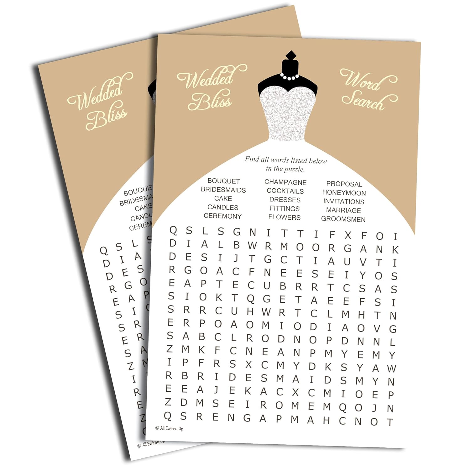 Wedding Word Find/Search Game - Bridal Shower - Champagne Silver Wedding Dress (50-Sheets)