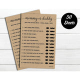 50 Mommy Or Daddy Who Said It Game Sheets Kraft Rustic (50-Sheets) Fun Baby Shower Game Activity