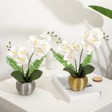 Fake Orchid Flowers 13'' White Orchids Artificial Flowers With Silver Ceramic Vase Faux Orchid For Home Office Decor Indoor