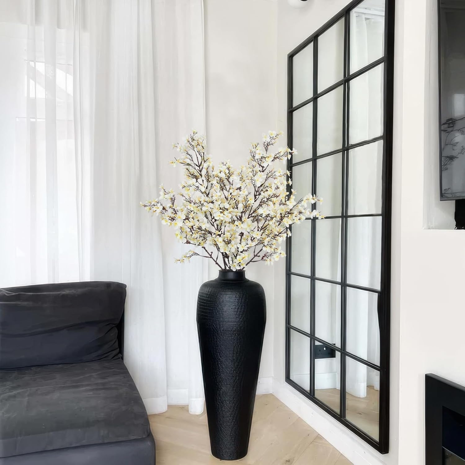2 Pcs Artificial Cherry Blossom Flowers Bulk White Fake Fall Flowers Branches Silk Babys Breath Flower Fall Floral Stems For Vase Indoor Home Decor Wedding Party Table Centerpiece Christmas