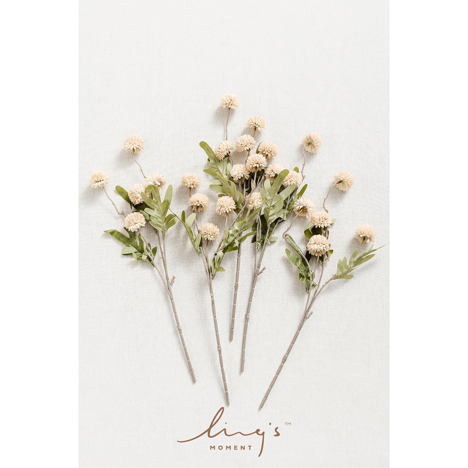 Pompon Mum Artificial Flower, 5Pcs Faux Silk Mini Chrysanth With Stems, Bulk Fake Wedding Filler Flowers For Diy Bouquet Centerpieces Arrangements Shower Decorations, Beige
