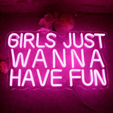 Girls Just Wanna Have Fun Neon Sign Pink USB LED Wall Light for Teen Bedroom Wedding Party Decor
