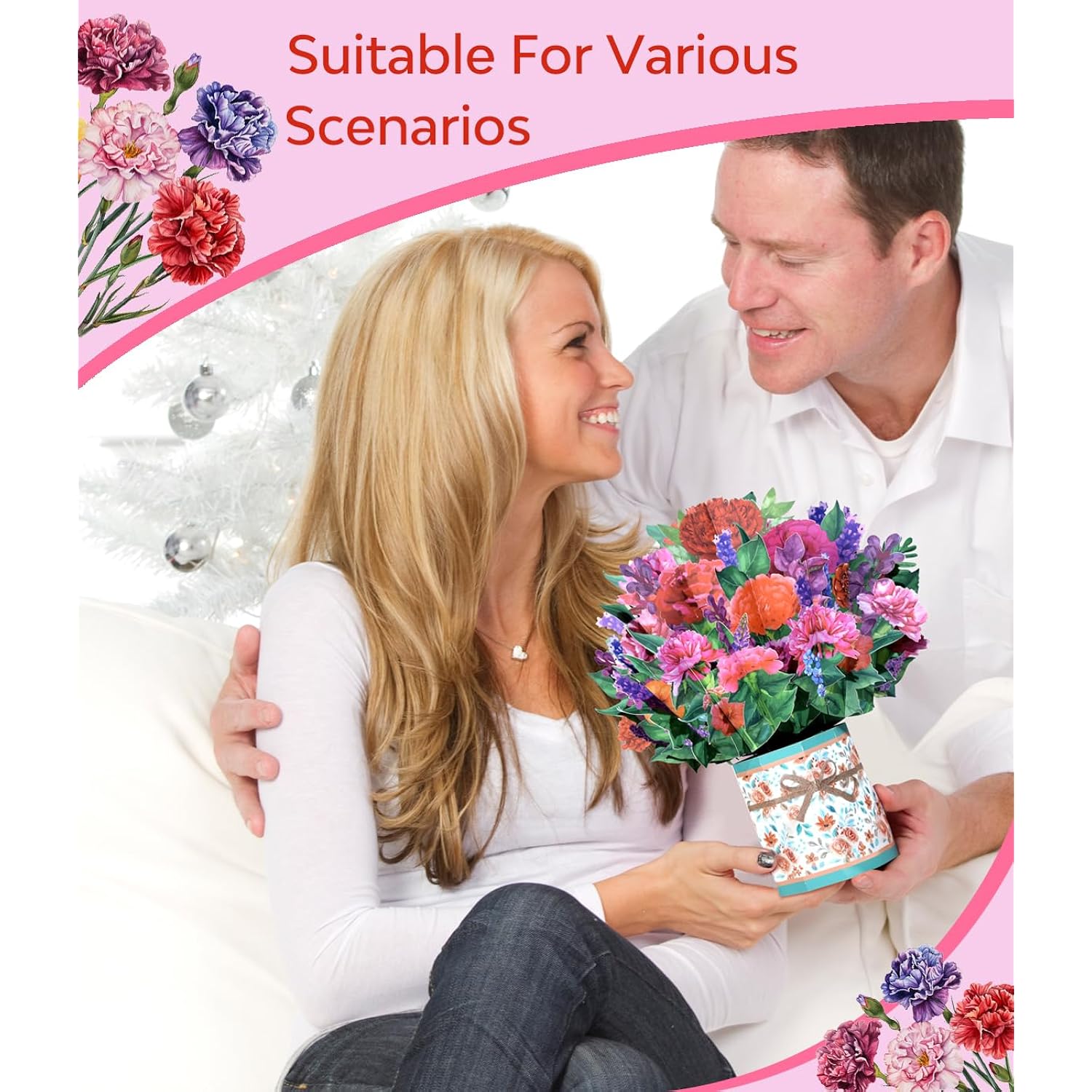 Colorful Floral 3D Pop Up Card Spring Greeting For Mother’S Day Easter Birthday Anniversary Get Well Thinking Of You, Carnation Bouquet For Mom Grandma Wife Sister Aunt With Envelope And Note Card