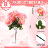 8 Bunches 17.3" Artificial Silk Flowers, Fake Roses Flower Bouquet 56 Heads Whit Artificial Roses Bulk With Stems For Bridal Wedding Home Mother'S Day Decor (Pink)