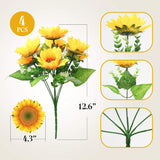4 Bunches Artificial Sunflower Bouquets, Fake Sunflowers With Stems, Silk Wildflowers Realistic Yellow Faux Sun Flowers For Wedding Decorations Fall Floral Arrangements Home Garden Table Decor