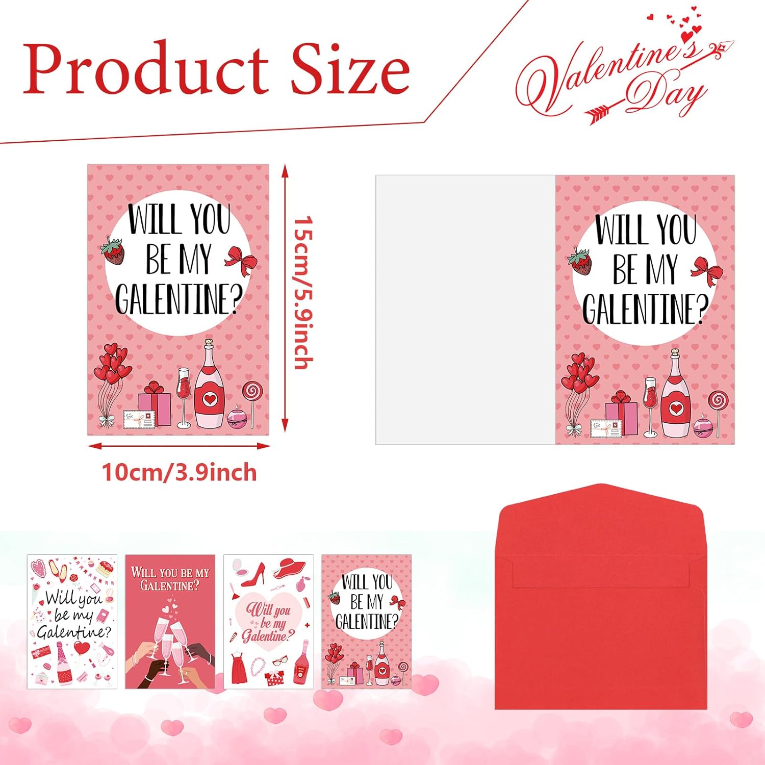 20 Set Happy Galentine'S Day Cards With Red Envelopes Valentines Day Greeting Cards Red Pink Heart Greeting Invitation Card For Women Lady Romantic Partner Galentines Valentines Party Favors