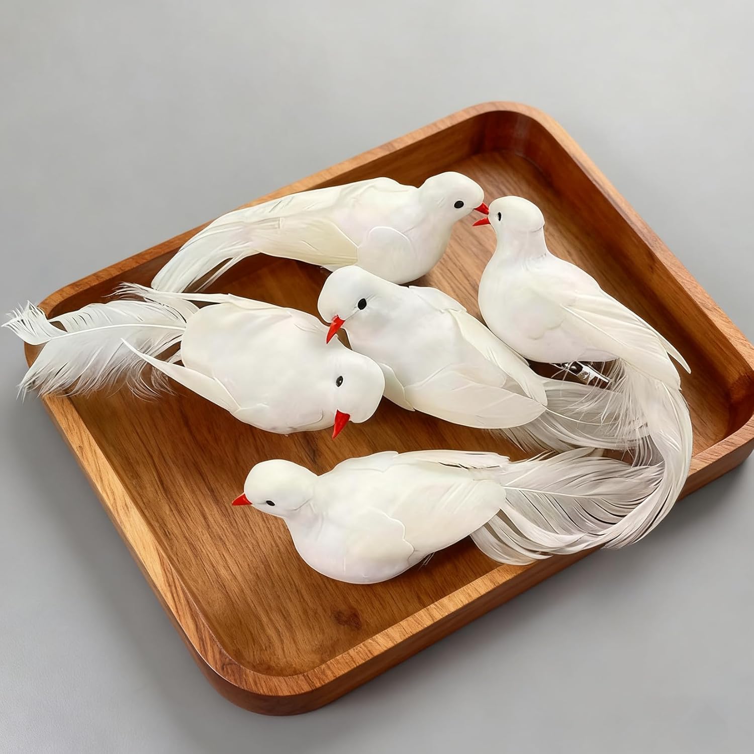 5.5-Inch Large-Feathered Artificial Birds, 12 Pcs Of White Peace Doves - Artificial Birds, Suitable For Weddings, Christmas Trees, Flower Arrangements And Garden Decorative Handicrafts (Clip 12Pcs)