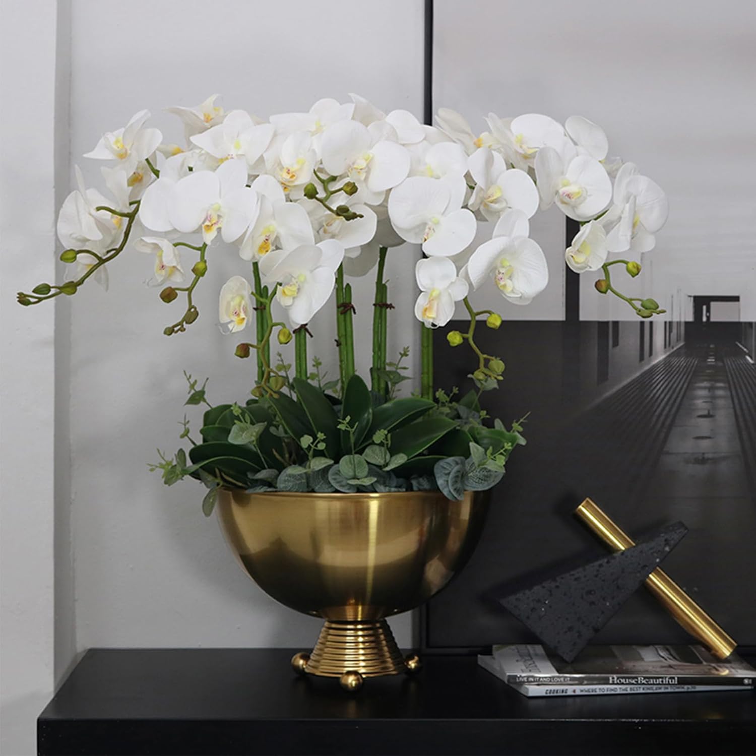 33" Artificial Phalaenopsis Flowers 6 Pcs Artificial Orchid Flowers Stem Plants For Home Décor (Pure White)