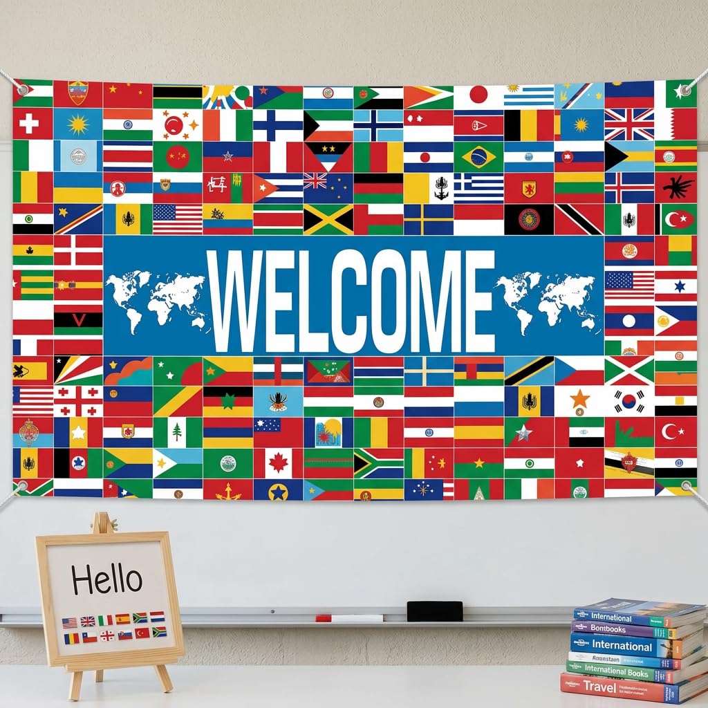 World Flag Banner, International Welcome Banner with 200+ Country Flags
