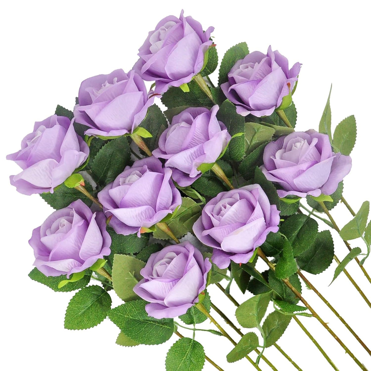 10Pack Realistic Fake Roses Artificial Flowers With Stem For Decoration Floral Arrangement Centerpieces Wedding Bouquets (Lavender)
