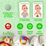 Baby Shower Gender Neutral Scratch Off Poop Game, Easy To Play Silly Games, Funny Idea, Ice Breaker Activity. Raffle Cards, Green Pacifier, Set Of 40 Cards Made In Usa