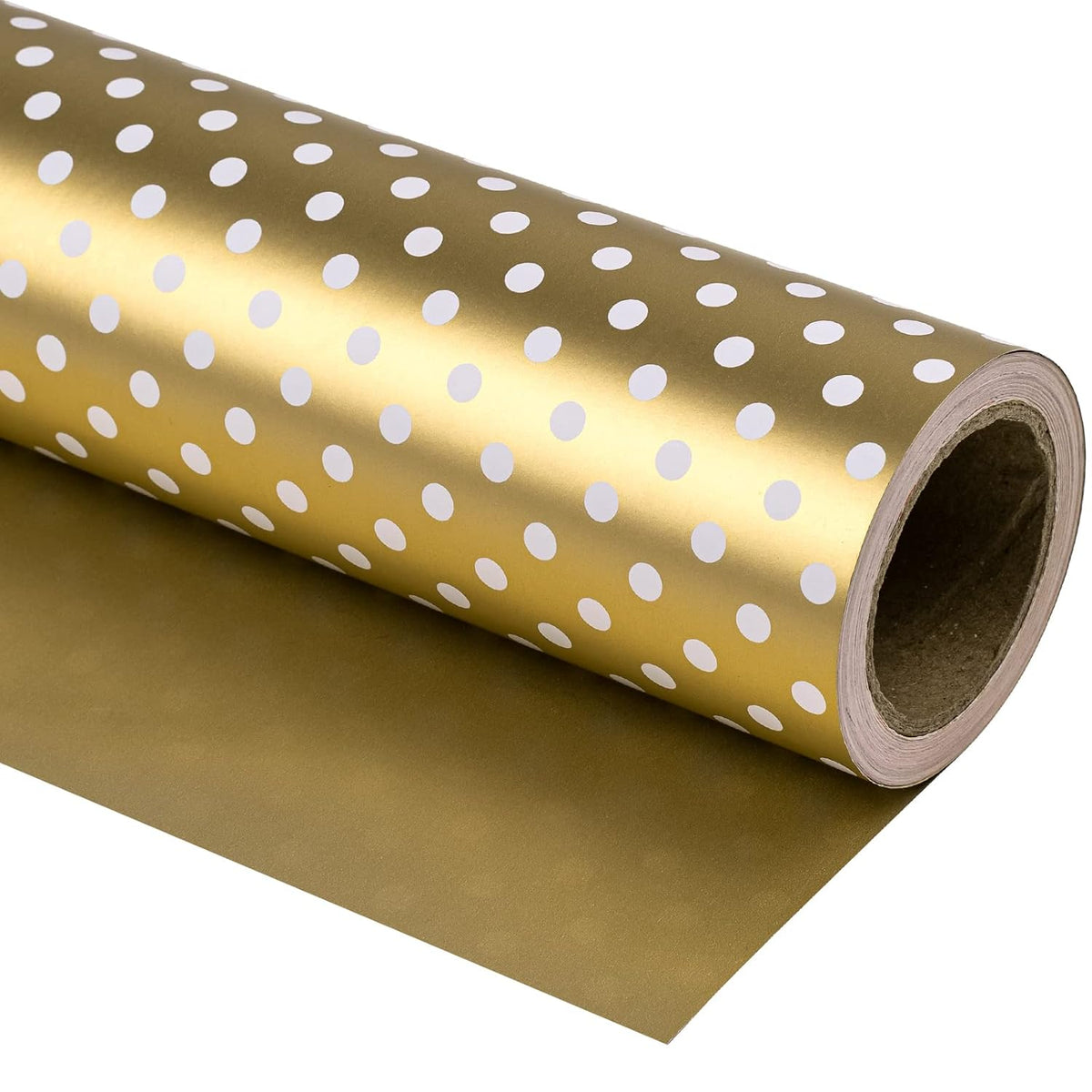 30 Inch Reversible Gold Wrapping Paper - Gold And Polka Dot Wrapping Paper For Birthday, Christmas, Wedding, Baby Shower - 30 Inch X 33 Feet