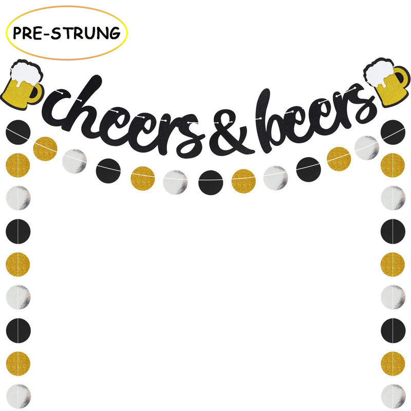 Cheers & Beers Banner Black Glittery Circle Dots Garland(57 Pcs Circle