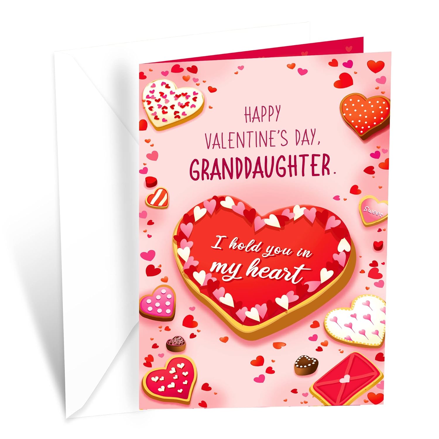 Granddaughter Valentine'S Day Card, Made In America, Eco-Friendly, Thick Card Stock With Premium Envelope 5In X 7.75In, Packaged In Protective Mailer (Heart Cookie)