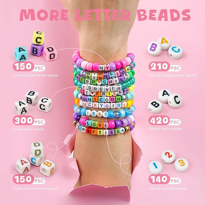 4200PCS Pony Beads Bracelet Making Kit 48 Color Kandi Beads with Friendship Letter Beads Rainbow Candy Beads and Elastic String for DIY Jewelry Crafts