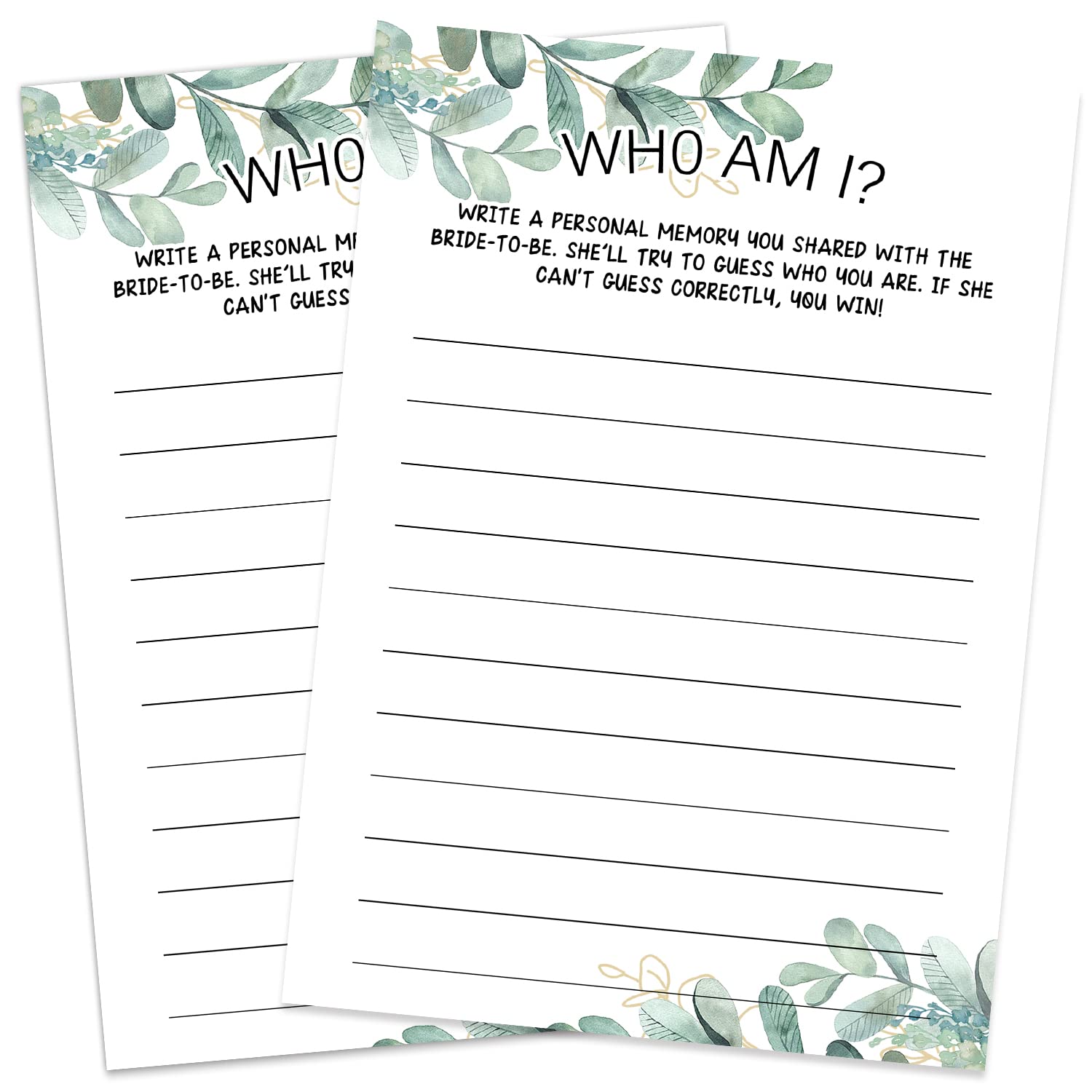Bridal Shower Game Cards, Who Am I Game, Greenery Theme Engagement Party Cards For Wedding, Bridal Shower Decorations, Engagement Activities Ideas, Wedding Shower Party Game Card