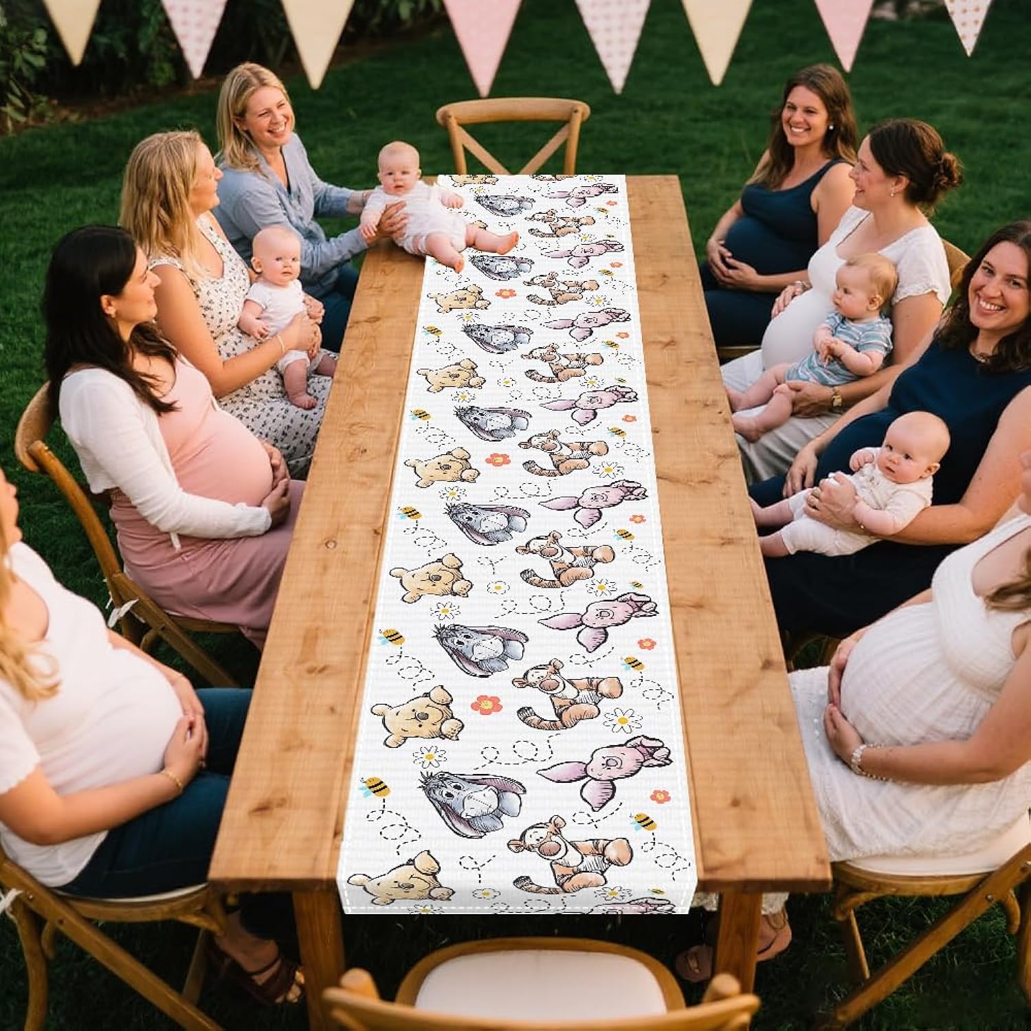 Shower Decorations Pooh Bear Party Tablecloth 72X13 Inch, 1St Birthday Party Supplies For Boys & Girls, Blue Theme Table Cover For Dessert Table, Gender Reveal