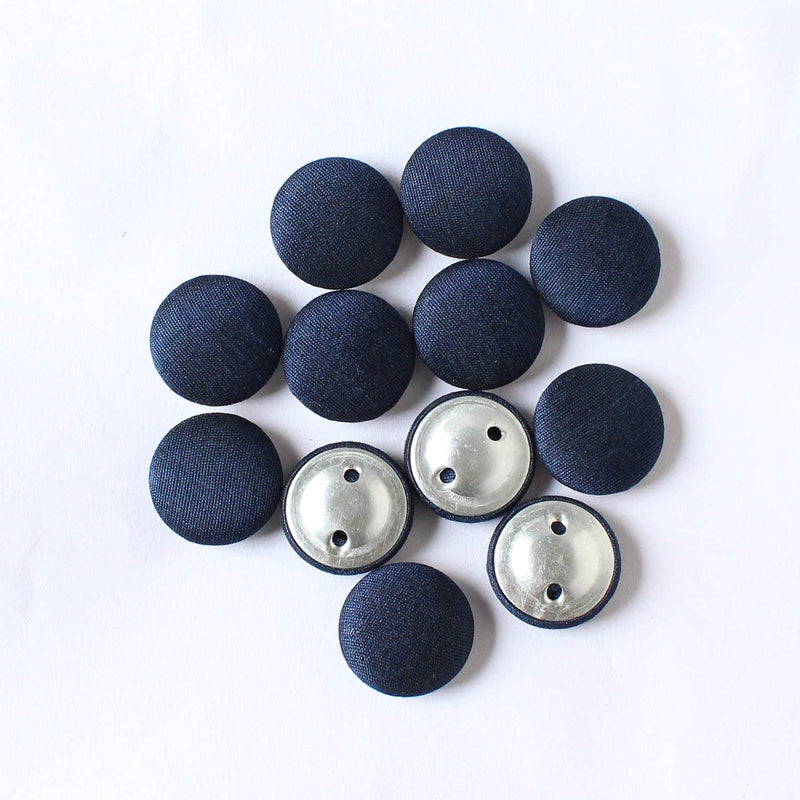 Handmade Navy Blue Button Dupion Fabric Covered Round 12 Buttons For S