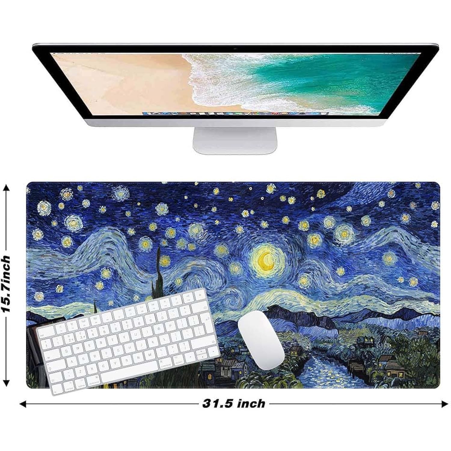 Van Gogh Style Scenery Customized Large Extended Gaming Mouse Pad With Stitched Edges And Non-Slip Rubber Base,Suitable For Office And Home Use,31.5X15.7 Inches