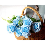 10Pcs Fake Roses Artificial Silk Flowers Faux Rose Flower Long Stems Bouquet For Arrangement Wedding Centerpiece Party Home Kitchen Decor (Sky Blue)