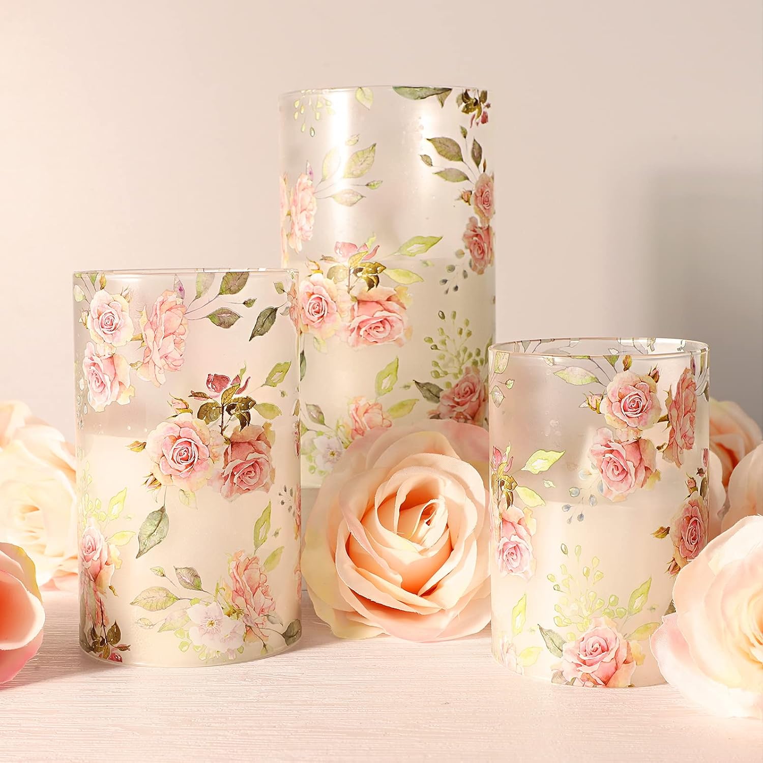 Pink Flameless Candles With Remote Timer, Flickering Glass Candles, Love Themed Decor Battery Led Pillar Candles, Rose Table Ornaments For Mother Gifts,Valentine'S Day, Centerpiece