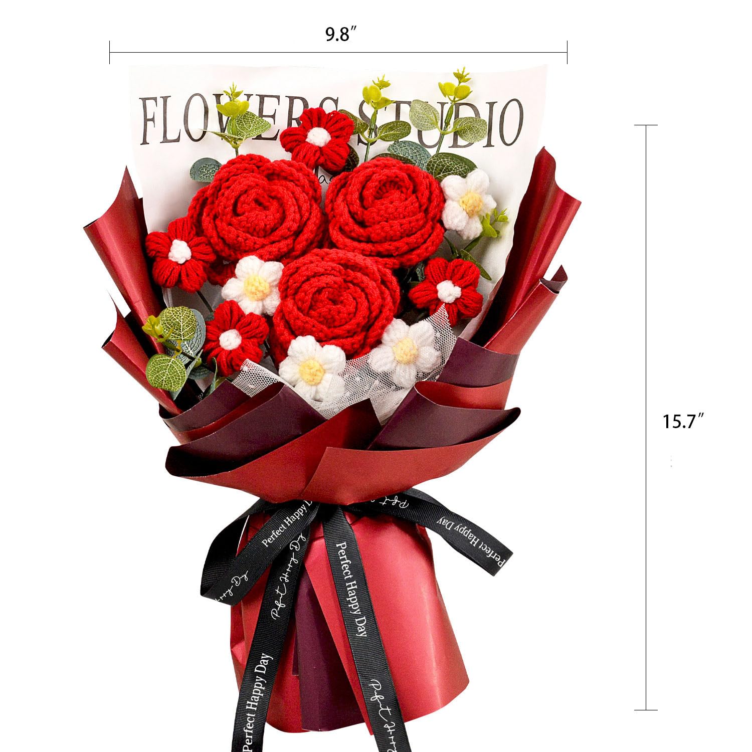 Crochet Flowers Bouquet, Crochet Roses Knitted Flower Bouquet For Valentine'S Day, Mother'S Day, For Girlfriend, Wife, Lover, Mom, Red