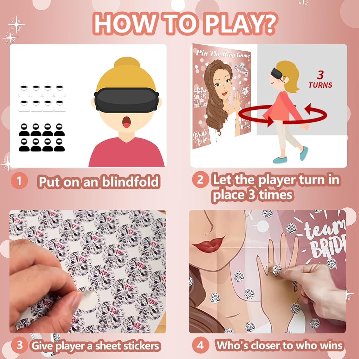 Pin The Ring On The Bride Game, 40 Guests Bridal Shower Bachelorette Party Decorations Games