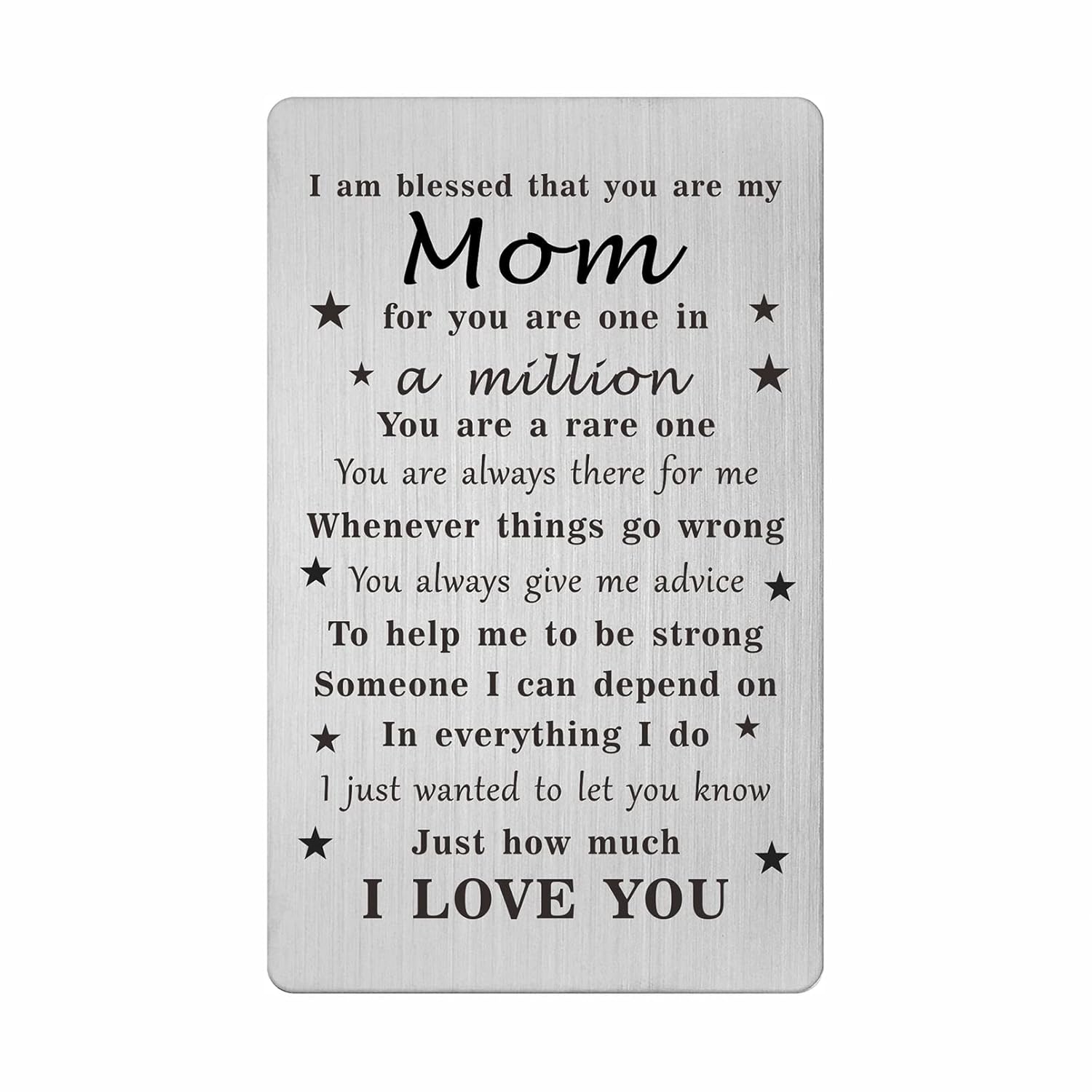 Mothers Day Mom Gifts - Mom Engraved Mothers Day Card - Mothers Day Keepsake - Mom Birthday Christmas Card From Daughter Son