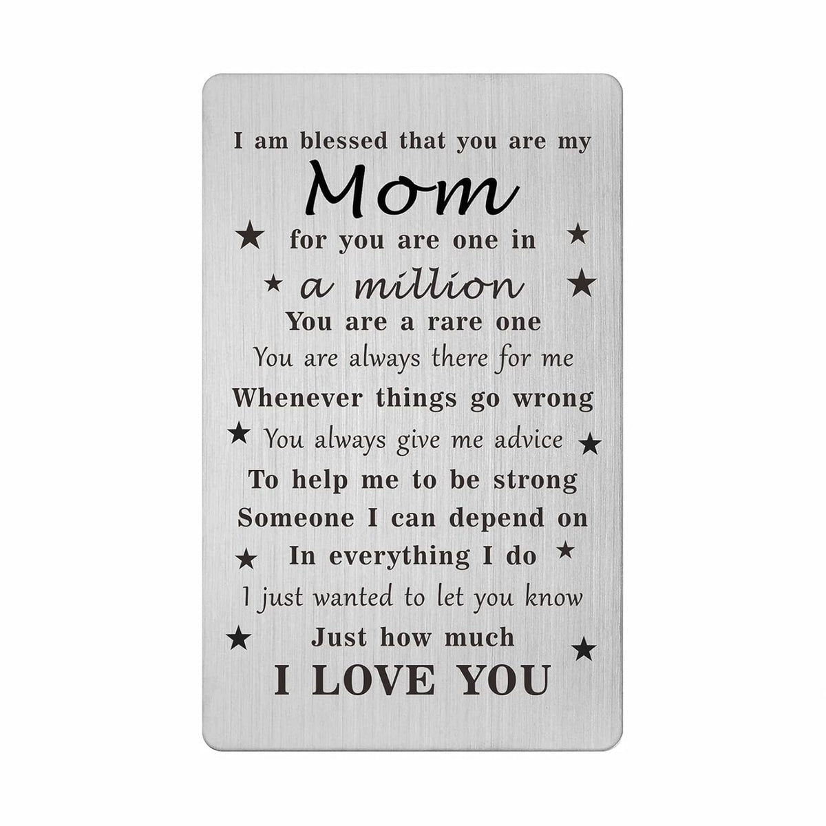 Mothers Day Mom Gifts - Mom Engraved Mothers Day Card - Mothers Day Keepsake - Mom Birthday Christmas Card From Daughter Son