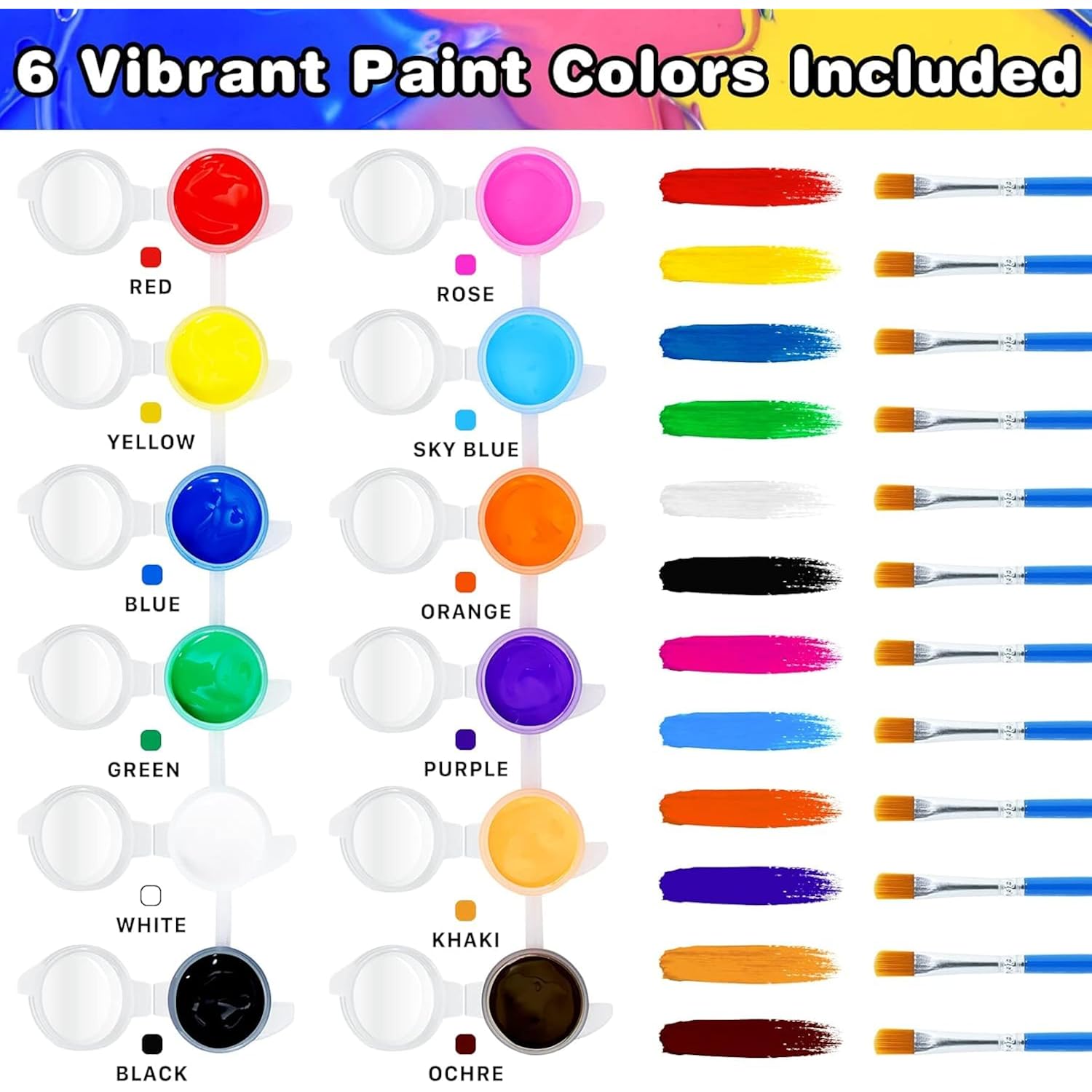 Mini Acrylic Paint Sets For Kids,12 Pcs Paint Strips In 8 Colors With 12 Paintbrushes,Washable Watercolor Paint Set With 6 Pcs Painting Canvas,Birthday Home Party Favors