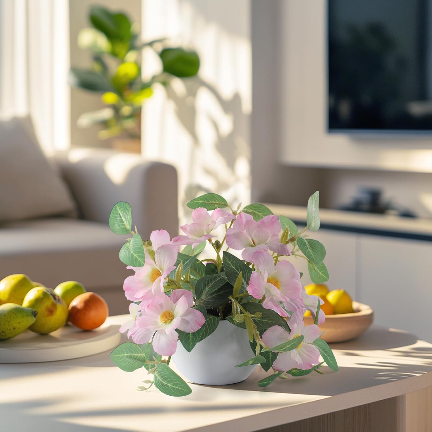 Artificial Flower Hanging Fake Daisy Plants Plastic Vase For Wedding Office Porch Balcony Home Decor Table Centerpieces - Pink
