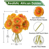 Gerbera Daisy Artificial Flowers, Fake Flowers In Glass Vase With Faux Water,Real Touch Silk Flowers With Stem For Home Bookshelf Tabletop Bathroom Decorations,Orange