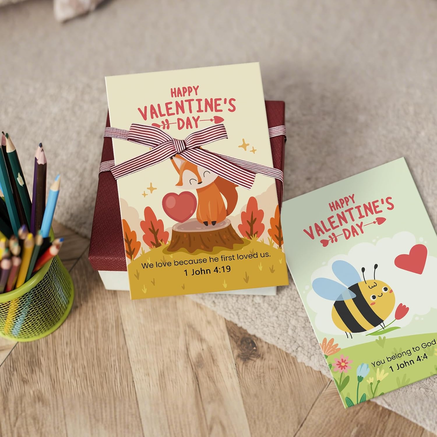 24 Assorted Religious Valentine'S Day Card Set, Bible Verse Valentines Cards With Envelopes And Stickers, Animal Christian Valentines Day Card Bulk For Kids School, 4 X 6 In(6 Designs, 4 Each)