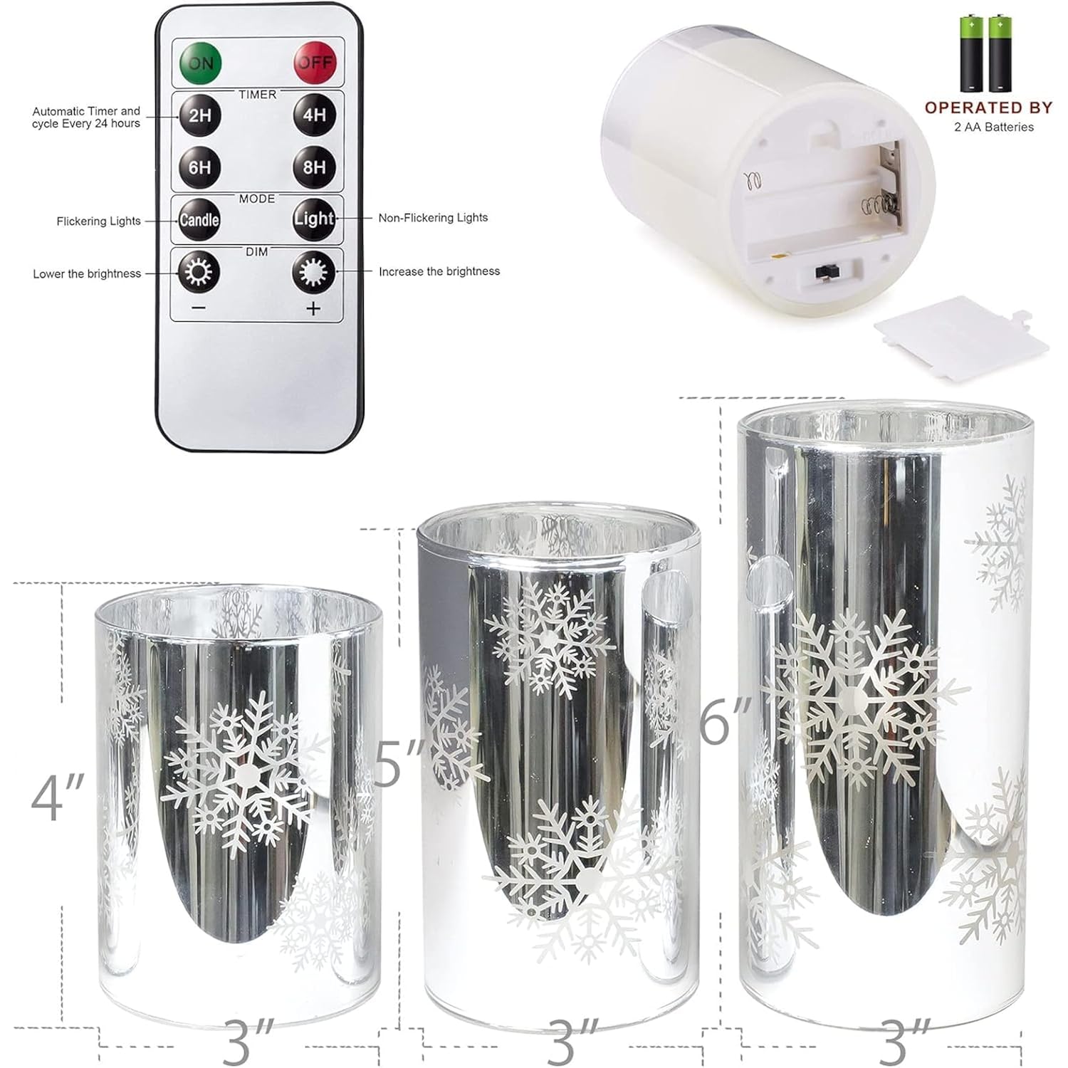 Snowflake Led Flameless Candles With Remote And Timer, Electroplate Glass Candles Operated By Battery, Christmas Led Flickering Candles Decoration For Bedroom, Party, Wedding