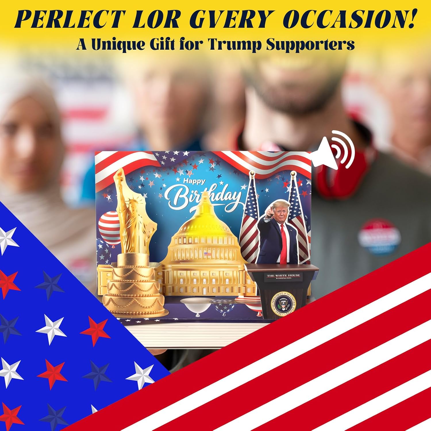 Birthday Card, Talking Donald President Greeting Cards With Real Voice Message & Light For Men And Women, Parents, Couples (Birthday -Golden Freedom)